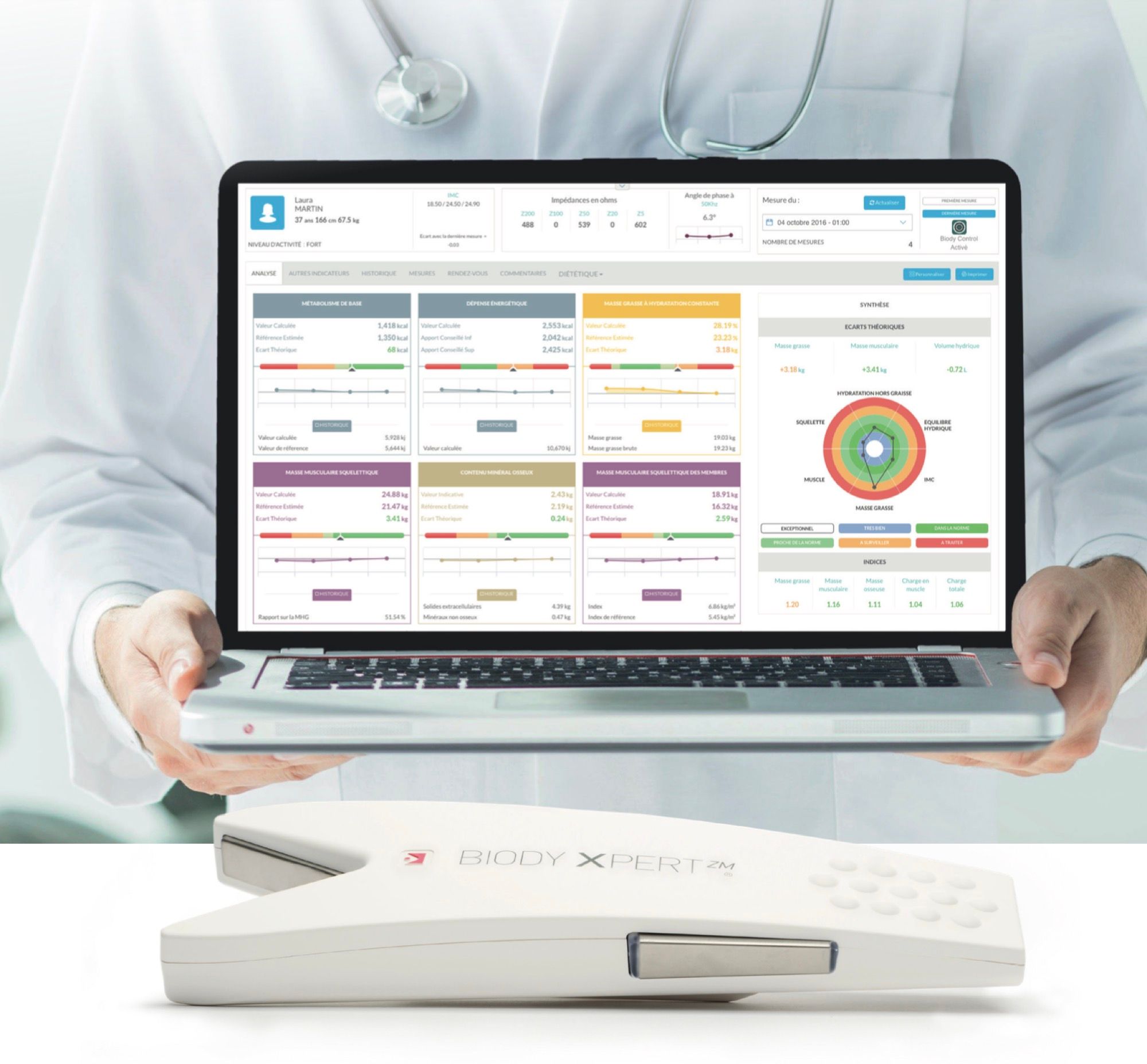 L’impédancemètre professionnel Biody Xpert et son logiciel.